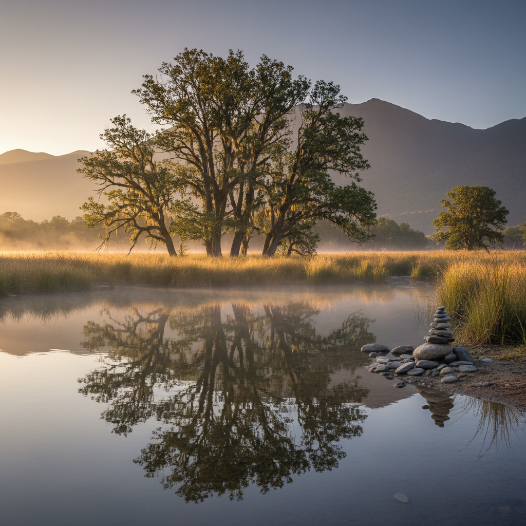 Suasana alam yang tenang mencerminkan keseimbangan dan harmoni