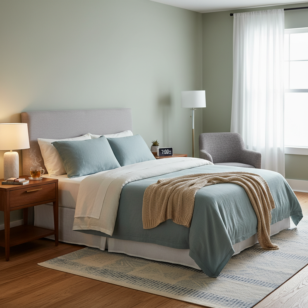 Suasana kamar tidur yang tenang mencerminkan kualitas istirahat yang baik